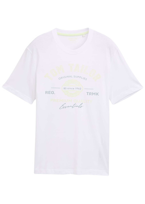 T-shirt en coton blanc avec logo imprimé fluo à coupe regular et col rond