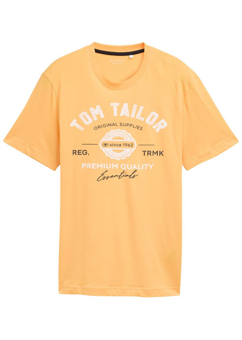 T-shirt orange en coton avec logo blanc imprimé à col rond et manches courtes
