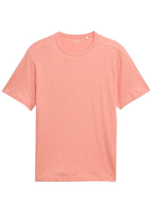 T-shirt en coton rose pâle uni à coupe droite avec col rond et manches courtes