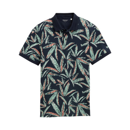 Polo en coton marine et vert à motif floral...