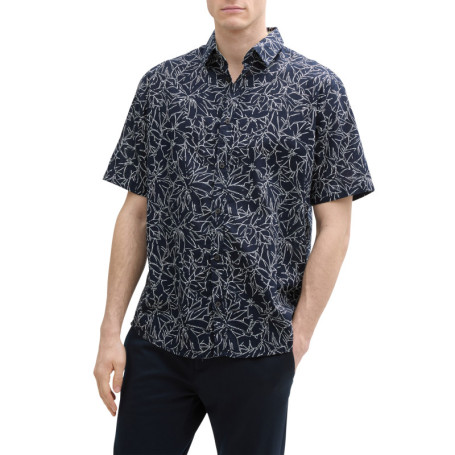 Chemise marine à motif floral blanc avec coupe...