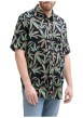 Thumbnail Chemise en coton marine et verte à motif floral, coupe droite et col à revers - Image 3