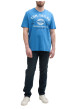 Thumbnail T-shirt manches courtes bleu imprimé blanc en coton à coupe droite et col rond - Image 2