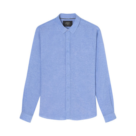 Chemise en lin bleue unie avec une coupe...