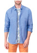 Thumbnail Chemise en lin bleue unie avec une coupe regular fit et des manches boutonnées - Image 3