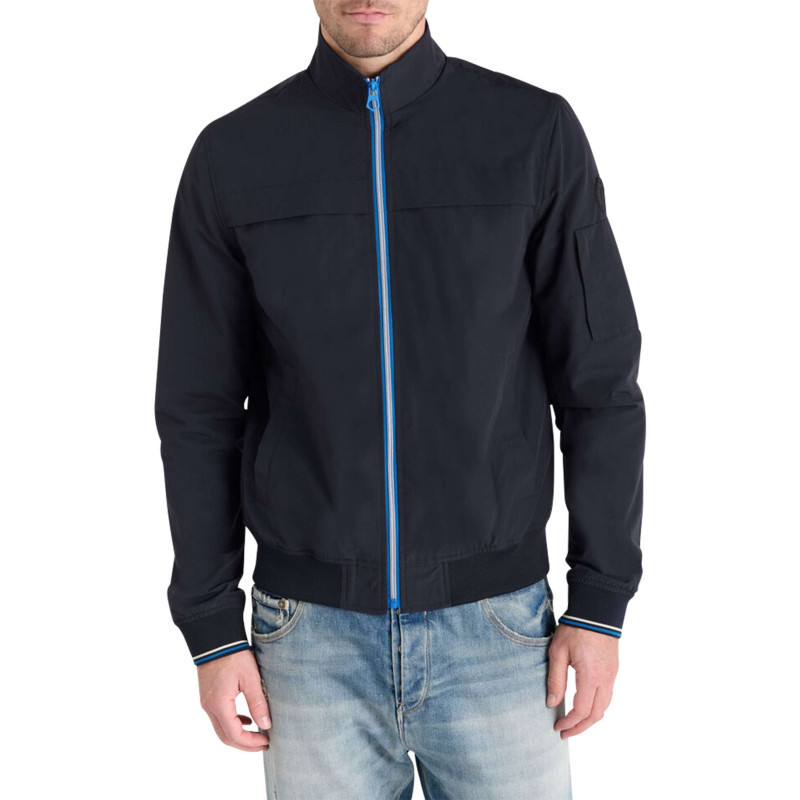 Le Temps Des Cerises - Blouson Marine Uni Fermé Par Un Zip à L'avant Avec Un Col Montant - Marine