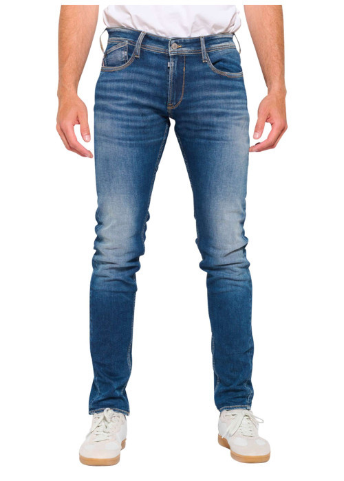 Jean en coton bleu stone délavé aux genoux avec une coupe skinny