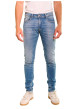 Thumbnail Jean en coton bleu stone délavé aux cuisses avec une coupe skinny