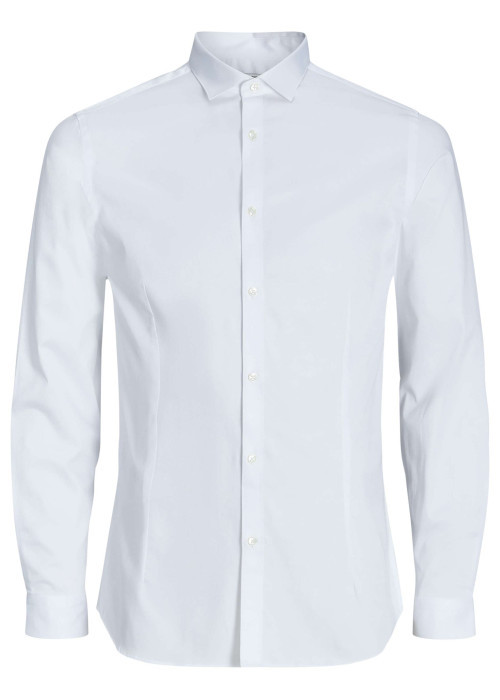 Chemise en coton blanche unie à coupe loose avec col italien et manches longues
