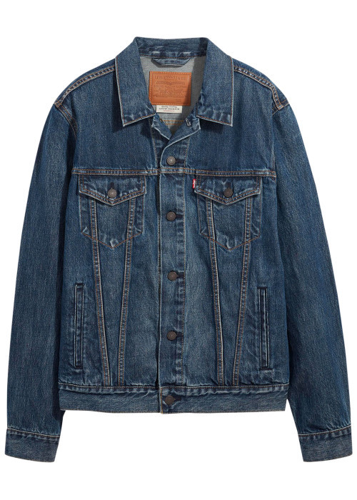 Blouson en jean en coton bleu uni avec un col à...
