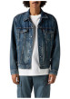 Thumbnail Blouson en jean en coton bleu uni avec un col à revers et des poches - Image 2