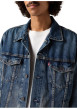 Thumbnail Blouson en jean en coton bleu uni avec un col à revers et des poches - Image 4