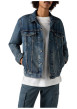 Thumbnail Blouson en jean en coton bleu uni avec un col à revers et des poches - Image 5