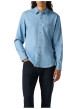 Thumbnail Chemise denim en coton mélangé bleue ciel unie avec une coupe slim et le logo