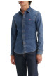 Thumbnail Chemise denim en coton mélangé bleue unie avec une coupe slim et le logo brodé