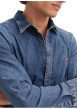 Thumbnail Chemise denim en coton mélangé bleue unie avec une coupe slim et le logo brodé - Image 3