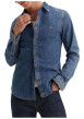Thumbnail Chemise denim en coton mélangé bleue unie avec une coupe slim et le logo brodé - Image 4