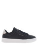 Thumbnail Tennis en cuir marine à talon plat et à lacets plats ton sur ton
