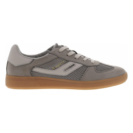 Sneakers en croûte de cuir taupe à talon plat...