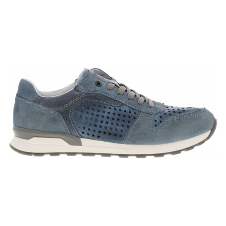 Sneakers en cuir bleu à talon plat et à lacets...