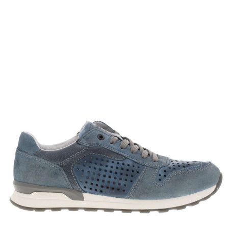 Sneakers en cuir bleu à talon plat et à lacets...