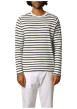 Thumbnail Pull en coton blanc à rayures bleues marine avec un col rond et une coupe droite - Image 5
