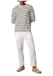 Thumbnail Pull en coton blanc à rayures bleues marine avec un col rond et une coupe droite - Image 8