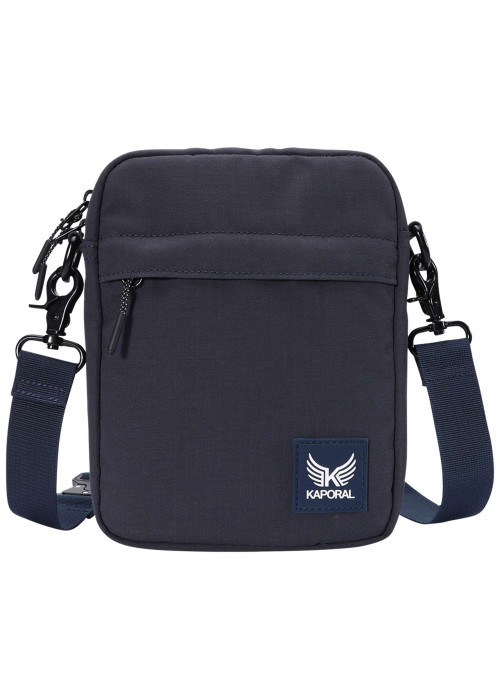 Sacoche carrée bleue marine unie zippée avec un petit patch logo à l'avant