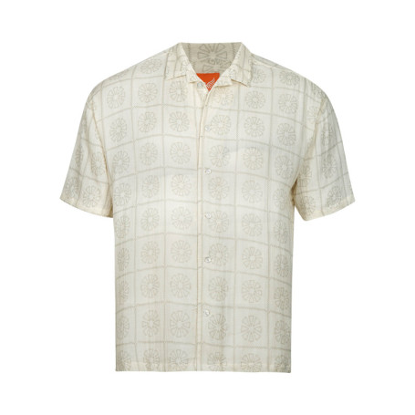 Chemise manches courtes en coton écrue à grands...