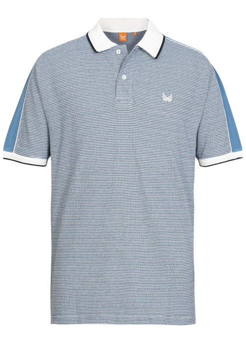 Polo en coton bleu ciel en maille piquée tricolore à coupe regular fit
