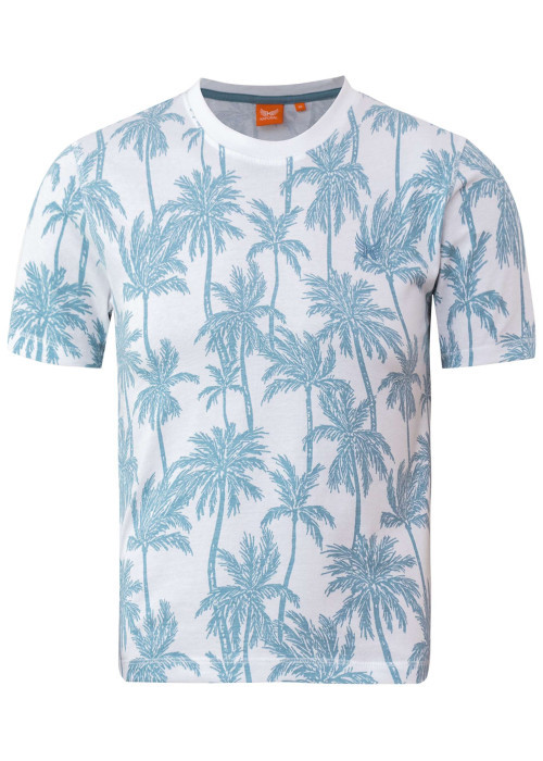 T-shirt en coton blanc à imprimé grands palmiers avec un col rond