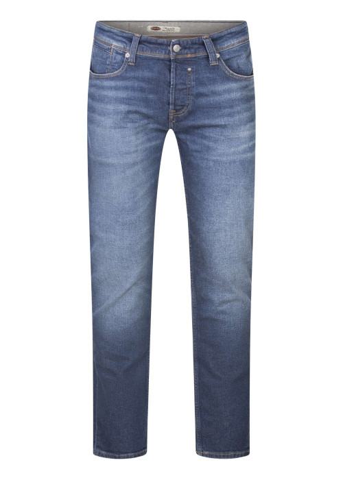 Jean en coton bleu délavé fermé par des boutons avec une coupe regular fit