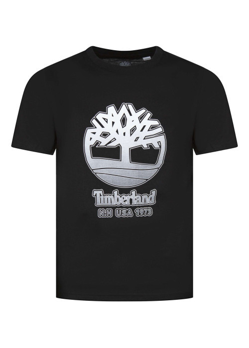 T-shirt en coton noir avec logo imprimé en blanc à coupe droite avec col rond