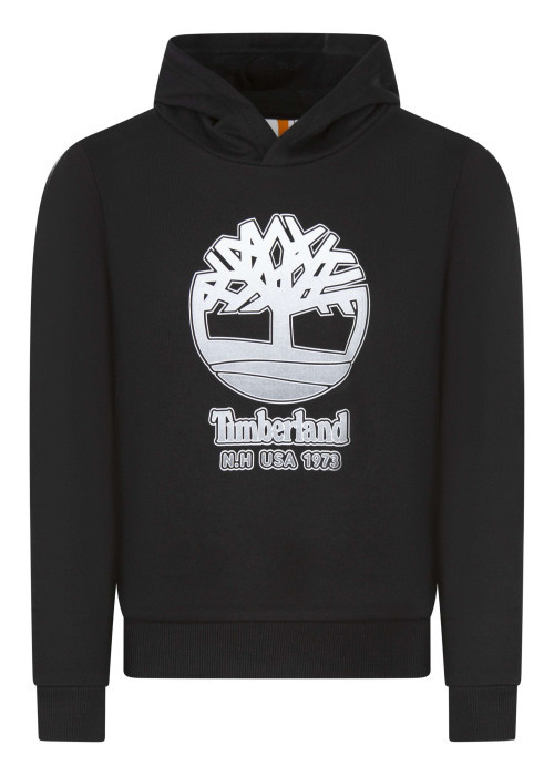 Sweat à capuche en coton noir à coupe droite avec logo imprimé en blanc