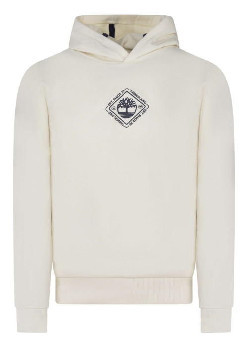 Sweat en coton beige à coupe droite avec col à capuche et logo noir imprimé