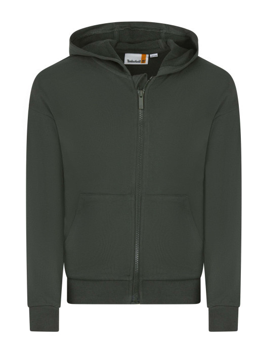 Sweat à capuche zippé en coton kaki avec 2 poches et logo blanc imprimé