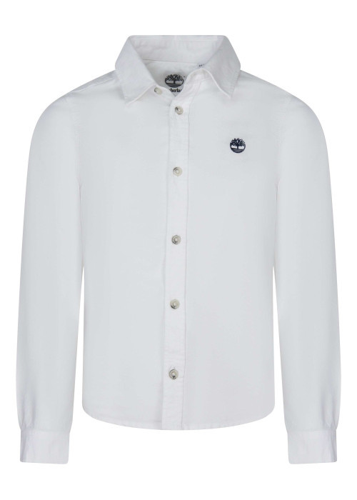 Chemise en coton blanche unie à coupe slim avec col français et logo brodé bleu