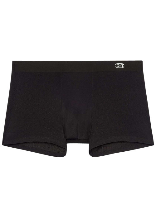 Boxer noir uni à coupe classique avec logo blanc sur bande élastiquée