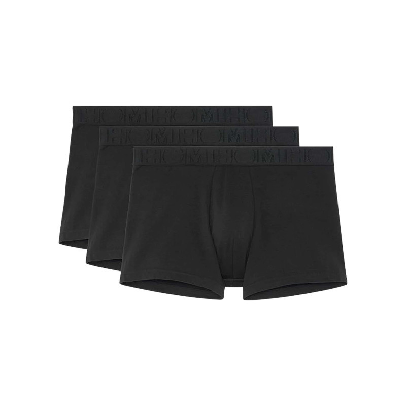 Hom - Lot De 3 Boxers Classiques En Coton Noir Uni Avec Logos Noirs - Noir Hom - Lot De 3 Boxers Classiques En Coton Noir Uni Avec Logos Noirs - Noir