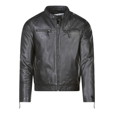 Blouson en cuir en cuir de mouton noir uni...