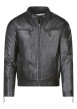 Thumbnail Blouson en cuir en cuir de mouton noir uni droit à col montant et poches