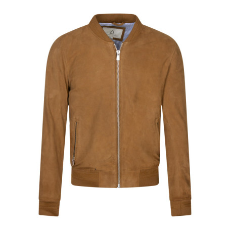 Blouson en cuir de chèvre camel uni à coupe...