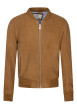 Thumbnail Blouson en cuir de chèvre camel uni à coupe droite avec col bomber et 2 poches