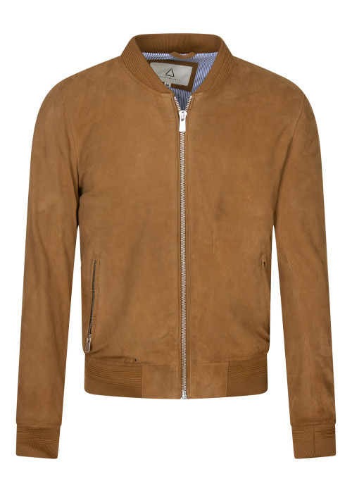 Blouson en cuir de chèvre camel uni à coupe...