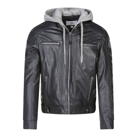 Blouson en cuir en cuir de mouton bleu uni...