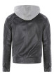 Thumbnail Blouson en cuir en cuir de mouton bleu uni droit avec parmenture à capuche - Image 2