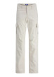 Thumbnail Pantalon cargo beige uni en coton à coupe droite avec 6 poches et logo blanc