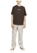 Thumbnail Pantalon cargo beige uni en coton à coupe droite avec 6 poches et logo blanc - Image 3