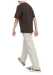 Thumbnail Pantalon cargo beige uni en coton à coupe droite avec 6 poches et logo blanc - Image 5