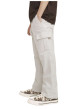 Thumbnail Pantalon cargo beige uni en coton à coupe droite avec 6 poches et logo blanc - Image 7